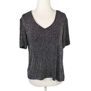 Vintage 90s Ronni Nicole black and silver rainbow metallic t-shirt top